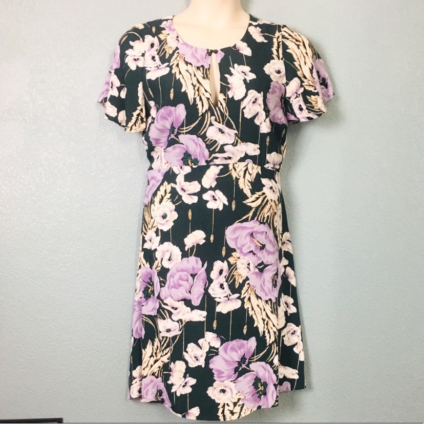 Dark Green Dress With Large Purple Flowers
